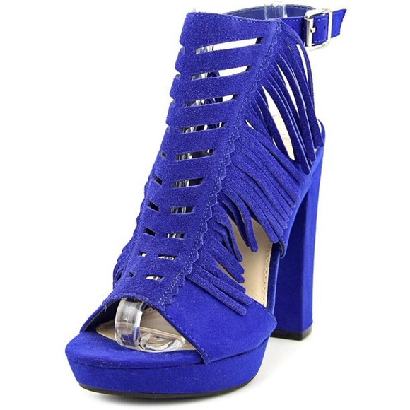 NEW Bar III Heels Nero Fringe Sandals Cobalt - Picture 1 of 11